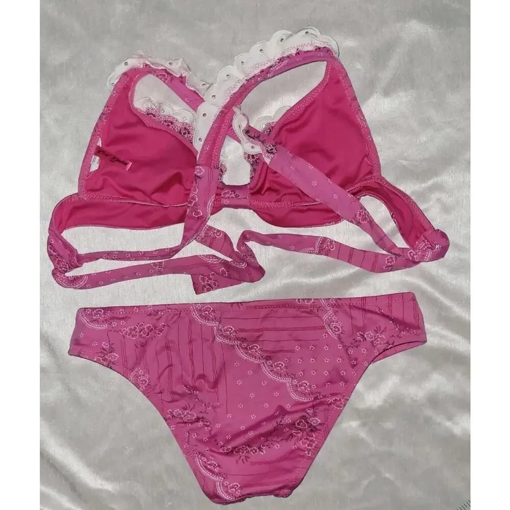 VINTAGE BESTSEY JOHNSON PINK RUFFLE CUPCAKE COWBOY BIKINI! X TOP (S) & (M) BOTTM